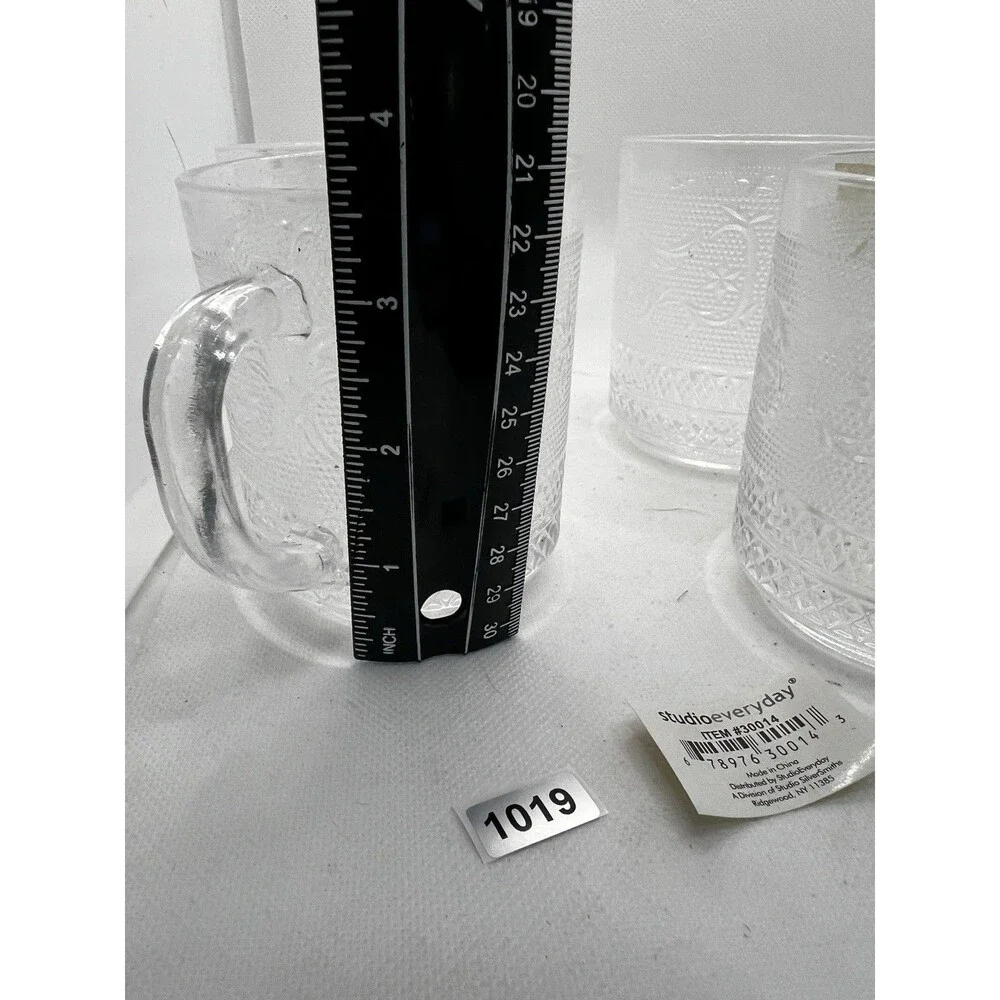 4 Studio Everyday Fleur-de-lis Coffee Multipurpose Mugs Etched new cup clear